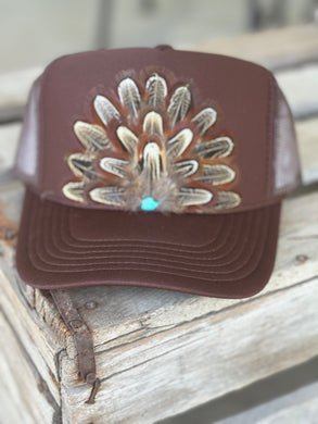 Brown/Brown Feather Cap