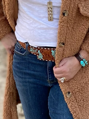 AD Floral/Turquoise Tooled Belt
