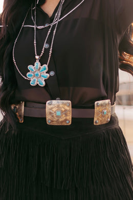 Engraved Navajo Style W/Turquoise Concho Belt