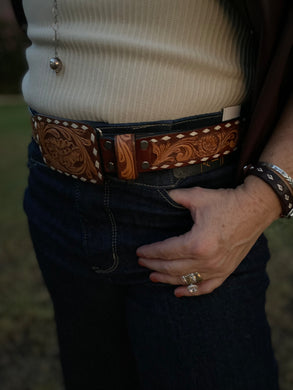 AD Buck-stitched Tooled Belt