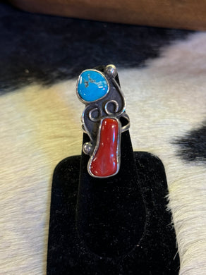 Vintage Turquoise/Coral Ring ~ Size 6