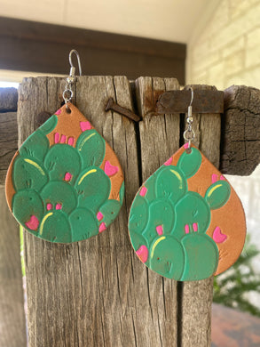 Spring Cactus Leather Earring