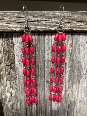 5” Red Beaded Tassel Earring
