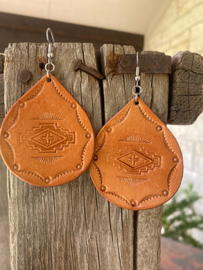 Natural Aztec Leather Earring