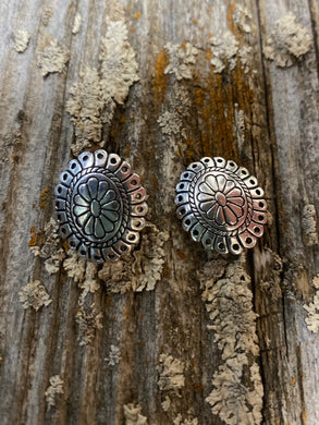 Small Burnished Silver Concho Earring