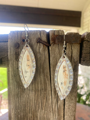 White Buffalo/Silver - Small Oval Leather Earring