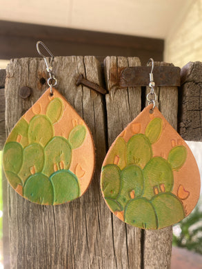 Watercolored Cactus Leather Earring