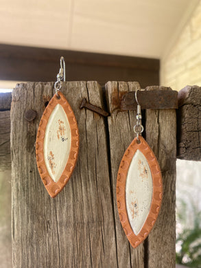 White Buffalo/Natural - Small Oval Leather Earring