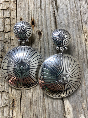 Burnished Silver Round Double Concho Earring