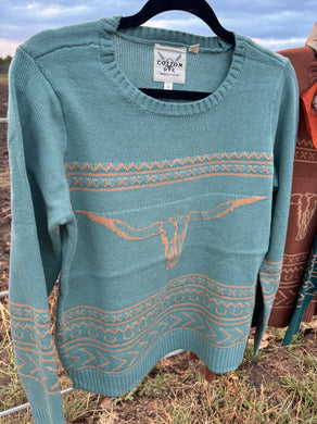 Longhorn Aqua Sweater