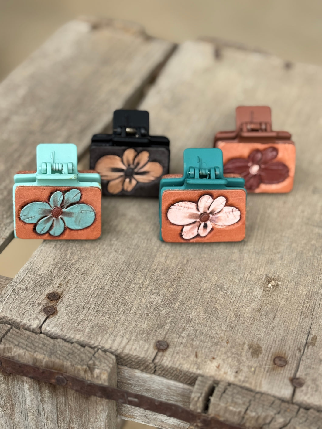 Bubble Flower Hand Tooled Small Hair Clip