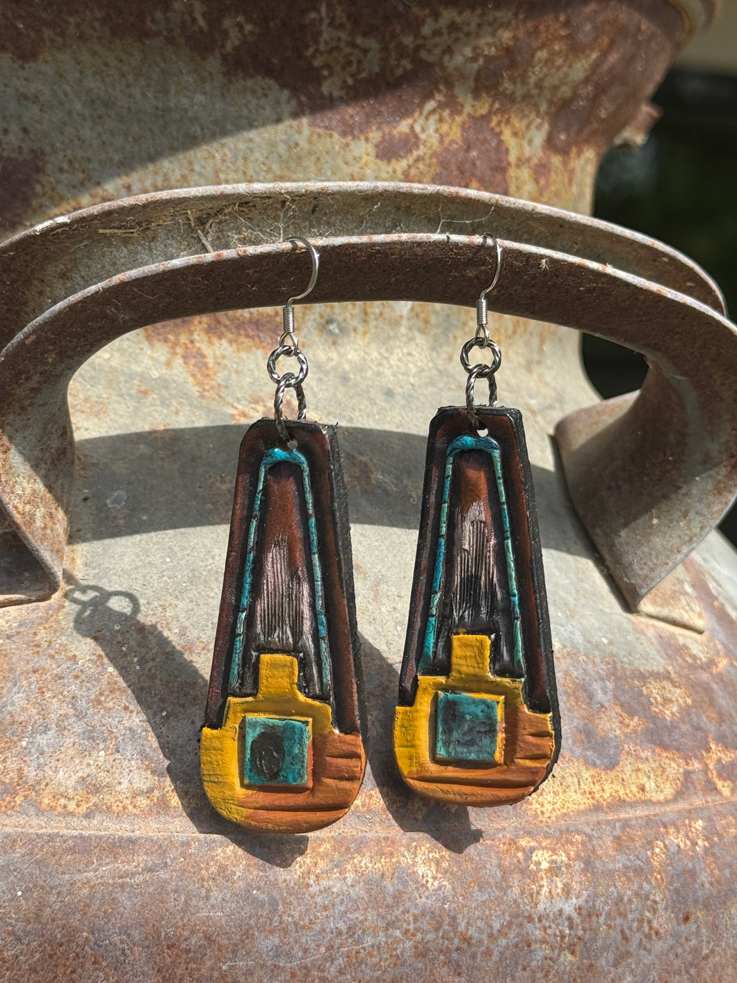 Southwest Tooled Earring (Mustard/Turquoise)
