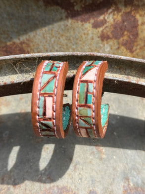 Mosaic Hoop Earring (Turquoise/White/Brown Border)