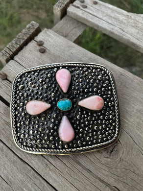Turquoise/Pink Coral Teardrop Buckle