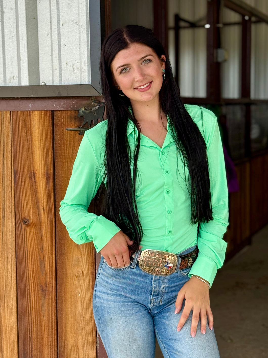 Mint Green BREATHE Pullover Button Up