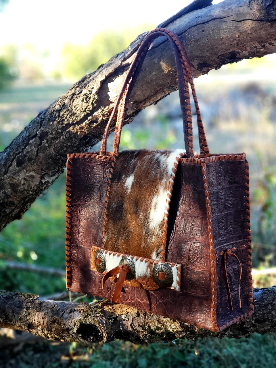 Tricolor/Brown Gator Tote