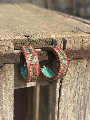 Mosaic Hoop Earring (Turquoise/Brown Border)