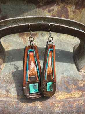 Southwest Tooled Earring (Brown/Turquoise)