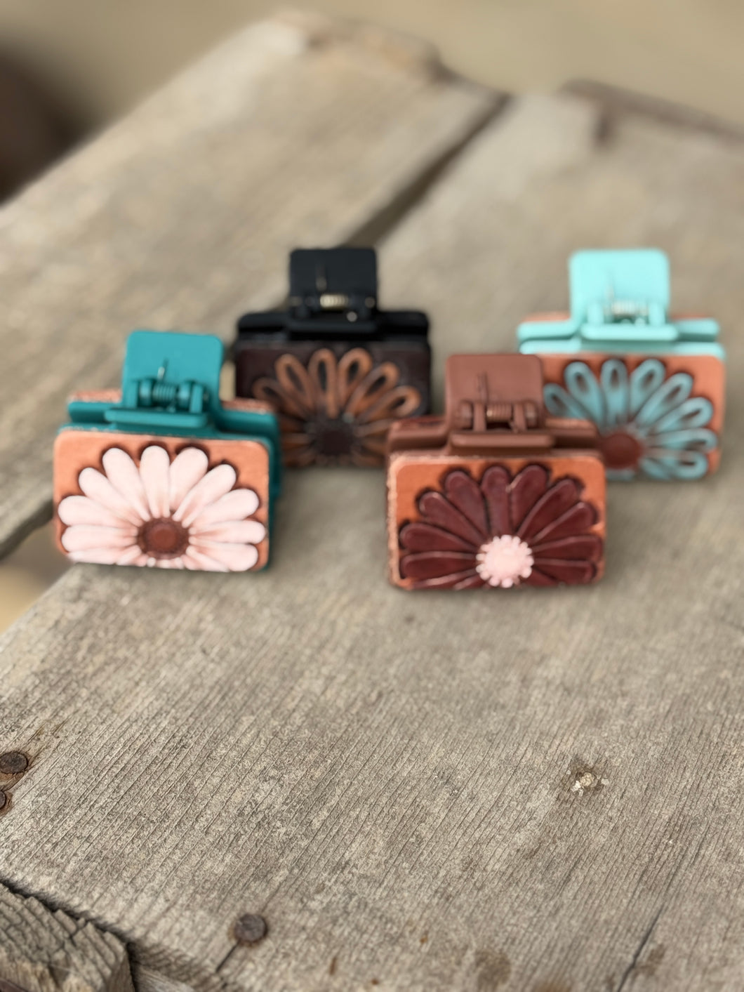 Gerbera Hand Tooled Small Hair Clip