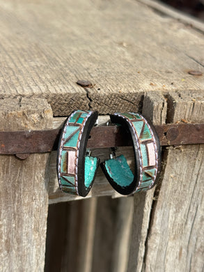 Mosaic Hoop Earring (Turquoise/White/Black Border)