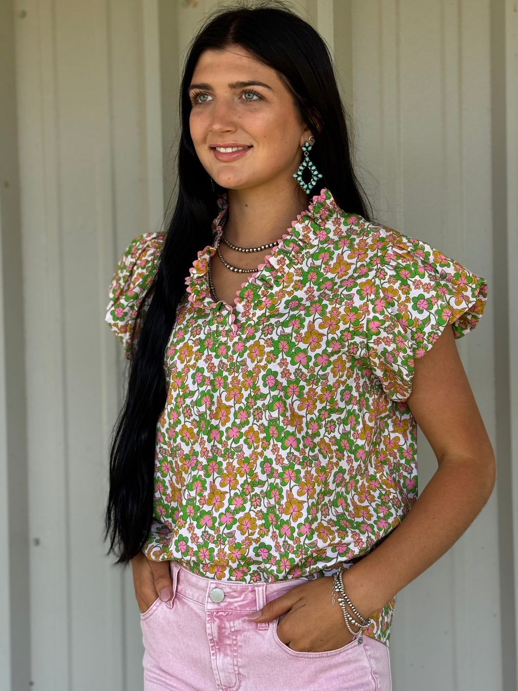 Pink Clover Popover Top