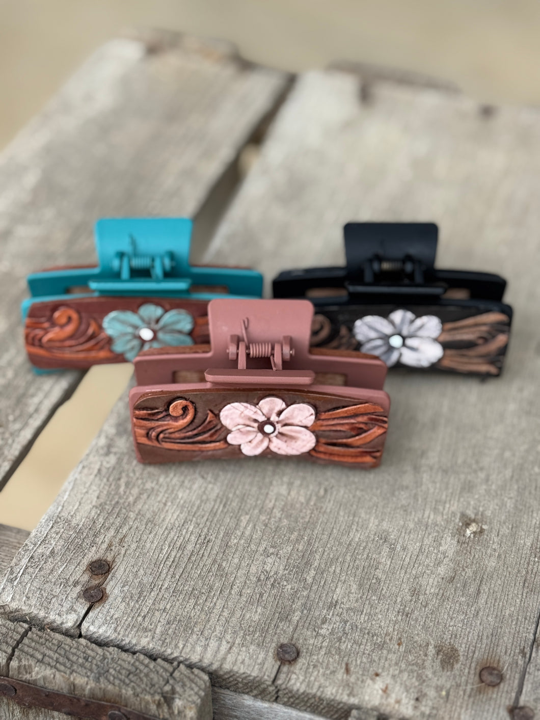 Bubble Flower Hand Tooled Large Hair Clip