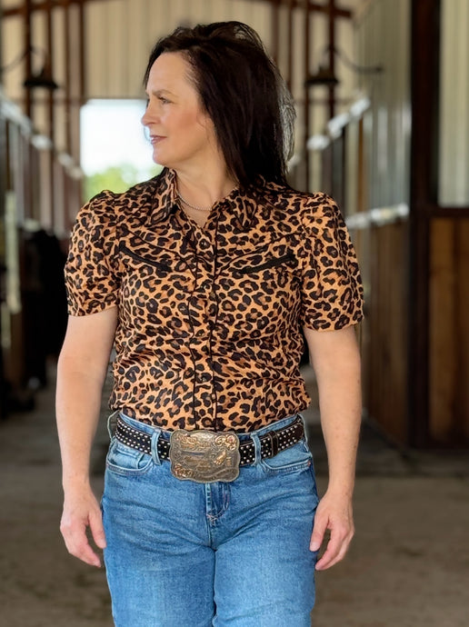 Cheetah Pearl Snap Top