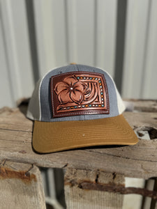 Pansy W/Beaded Border - Denim/Mustard Cap