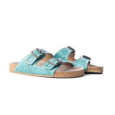 Turquoise Wildflower Wanderer Western Tooled Sandal