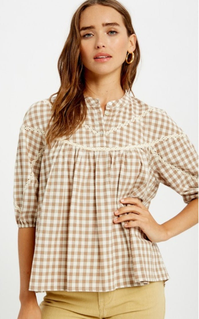 Taupe Gingham Top