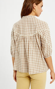 Taupe Gingham Top