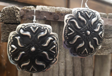 Black Inlay Concho Dangle Earrings #1