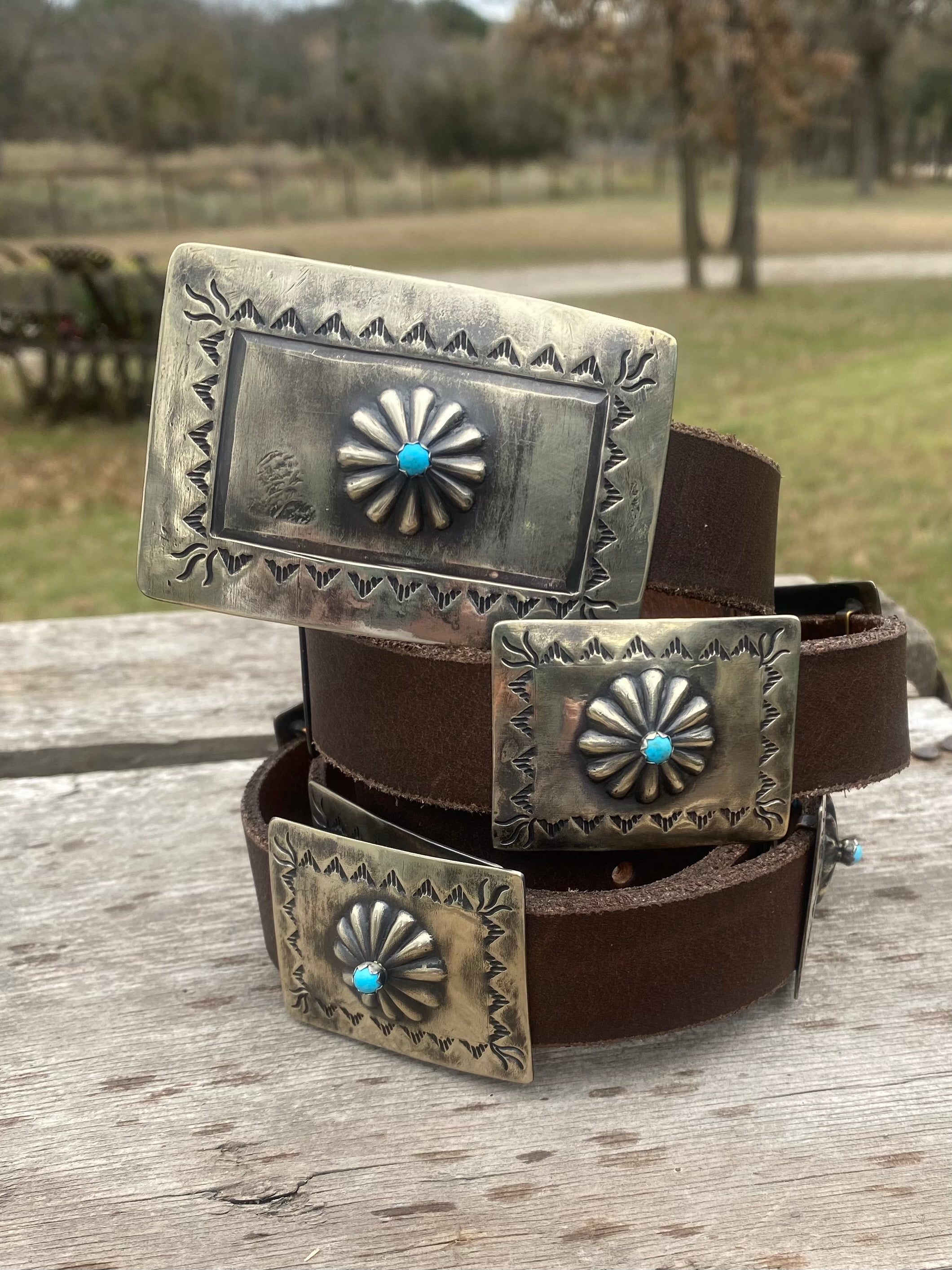 Western Flower Patina Concho Belt Cowboy Cowgirl Western Belt Vintage Crazy Horse Scalloped  main image 4