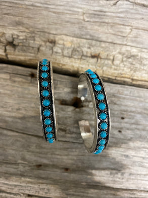 Burnished Silver & Turquoise Hoop Earring