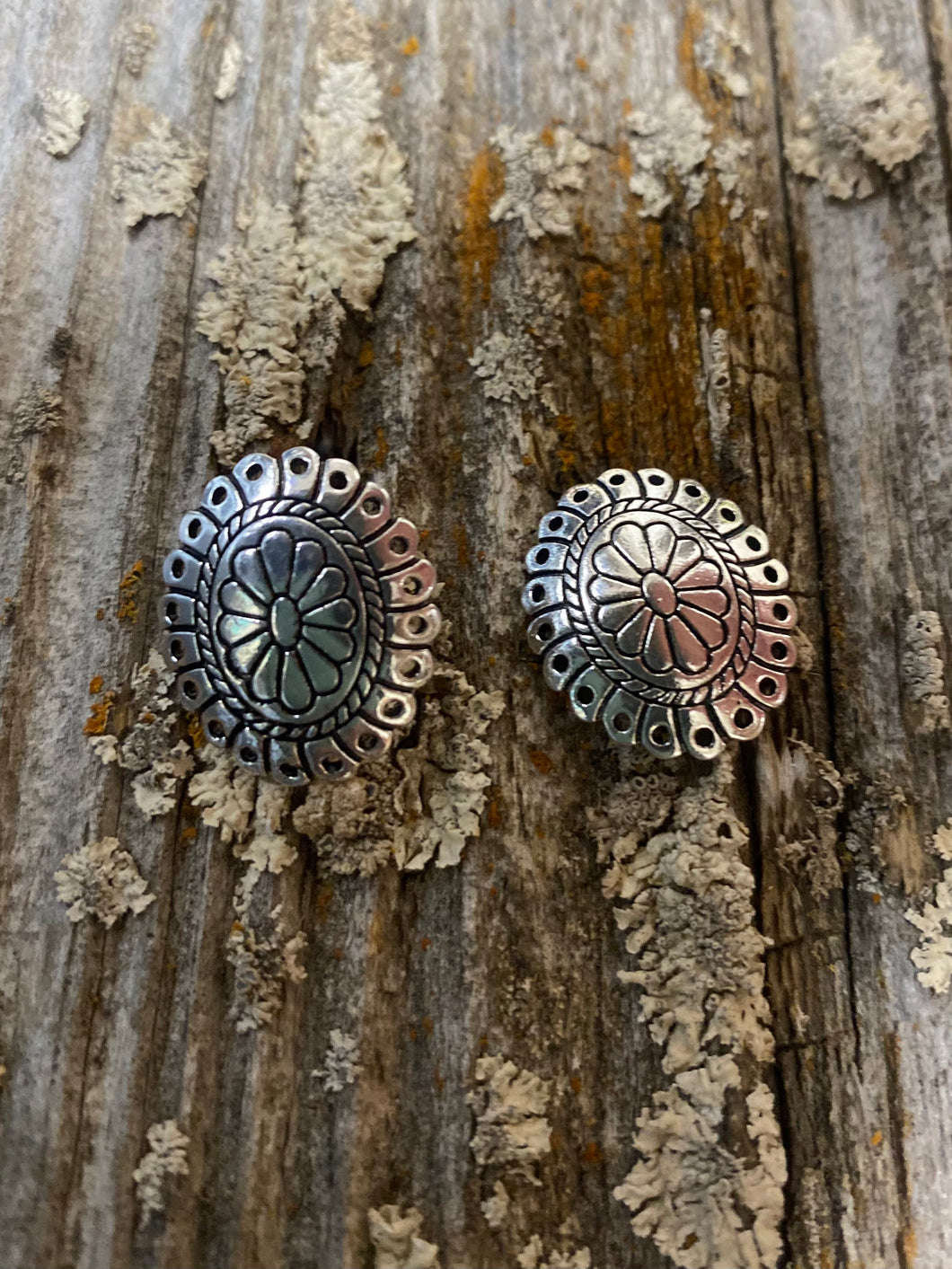 Small Burnished Silver Concho Earring