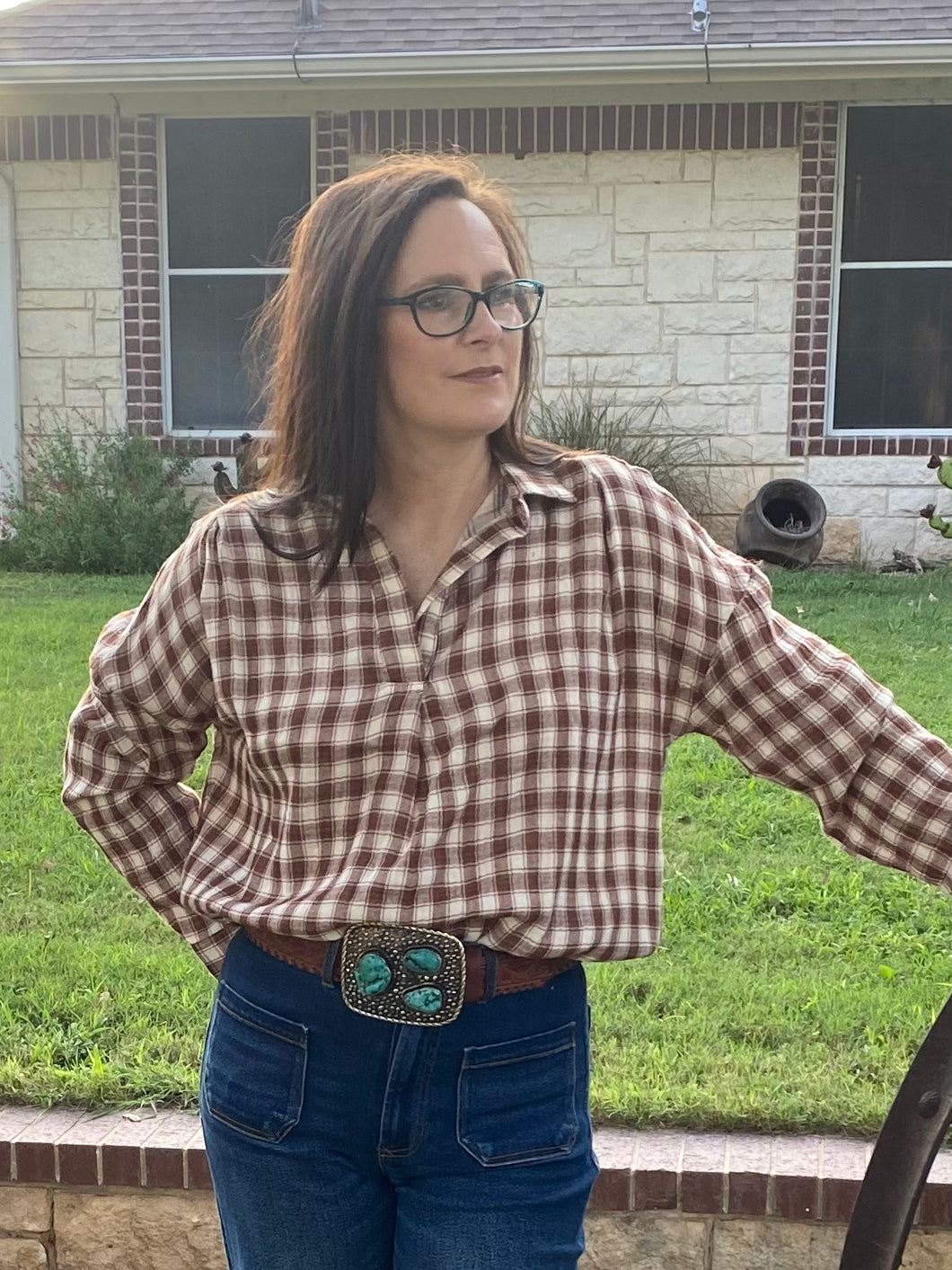 Brown Plaid Top