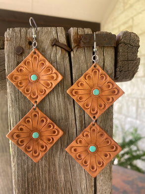 Double Concho - Natural Leather Earring