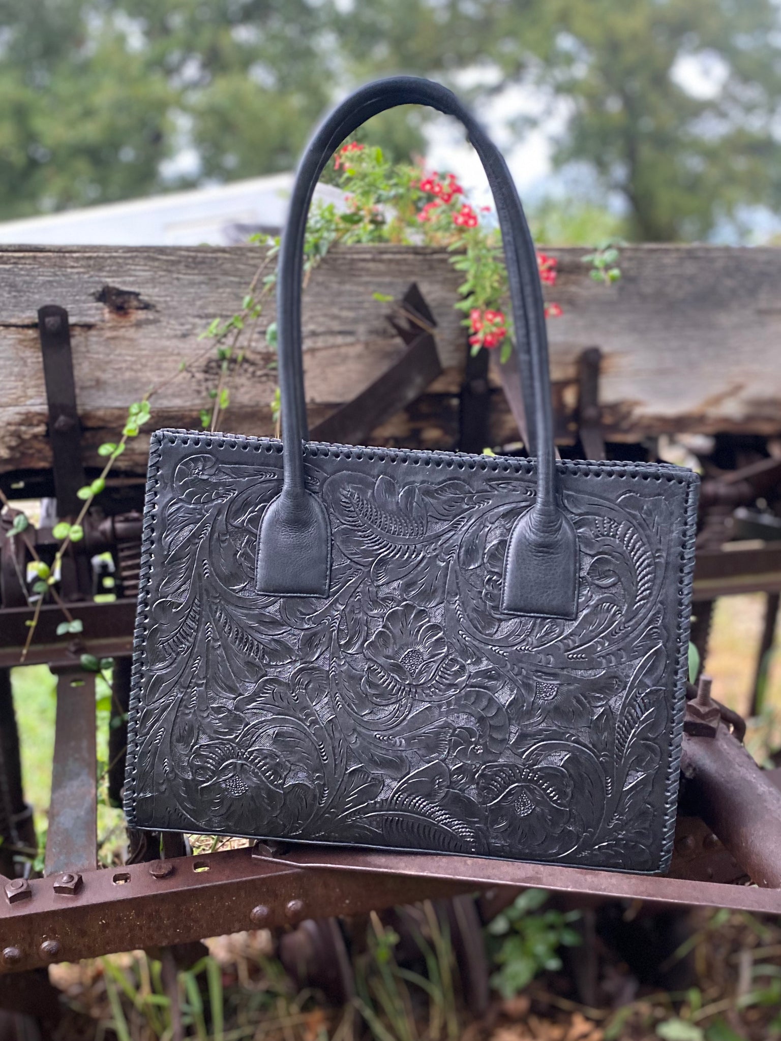 Black Tooled Leather Purse Rockin Rhona