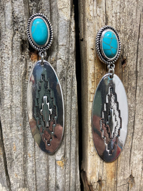 3” Oval Aztec W/Turquoise Earring
